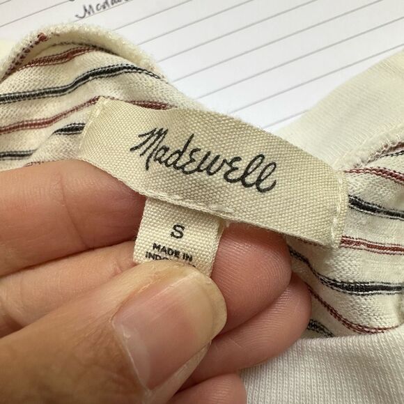 Madewell Hemp Organic Cotton Blend Striped Drapey Tee‎ Crew Neck Small - Picture 5 of 8